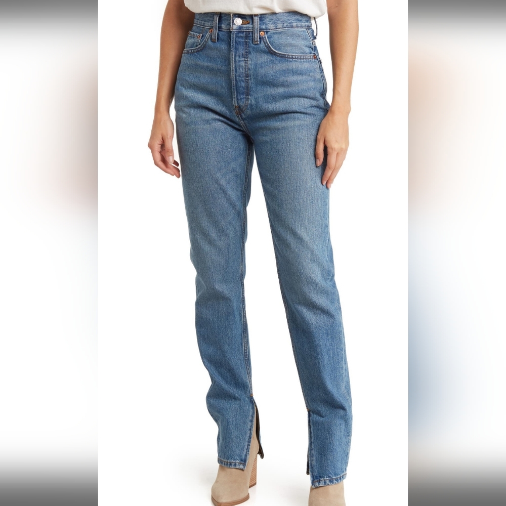 NWT Re/Done Super High Waist Zip Hem Drainpipe Jeans in Atomic